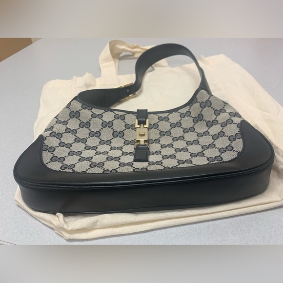 Authentic Jackie Coated Canvas/Leather Midnight-Blue Shoulder Bag - Picture 7 of 16